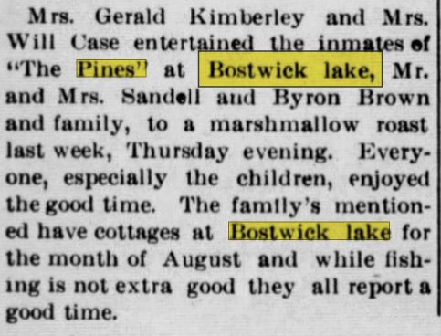 The Pines at Bostwick Lake - Aug 1912 Article (newer photo)